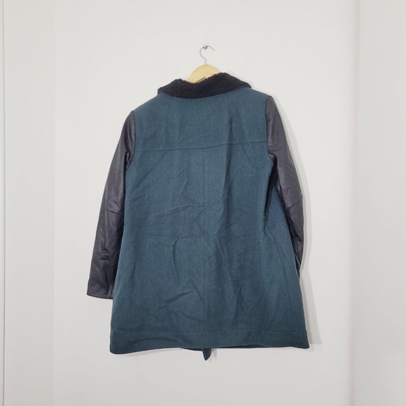 Asos Curve Faux Leather Zip Moto Jacket Wool Blend Coat Black Teal Plus Size 16 - Picture 10 of 13